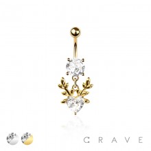 316L SURGICAL STEEL CZ DEER HEAR DANGLE BELLY BUTTON NAVEL RING 